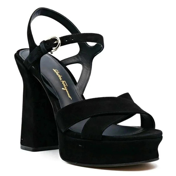 Ferragamo Women's Sonya Suede Ankle Strap Platform Sandals Size 8 C (MSRP $995) - Picture 1 of 11